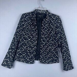 Jones New York Geometric Blazer Coat Womens Size 6 Open front Black White